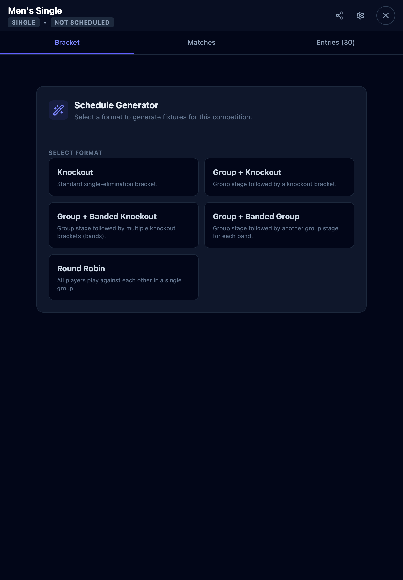 Generator Selection Interface
