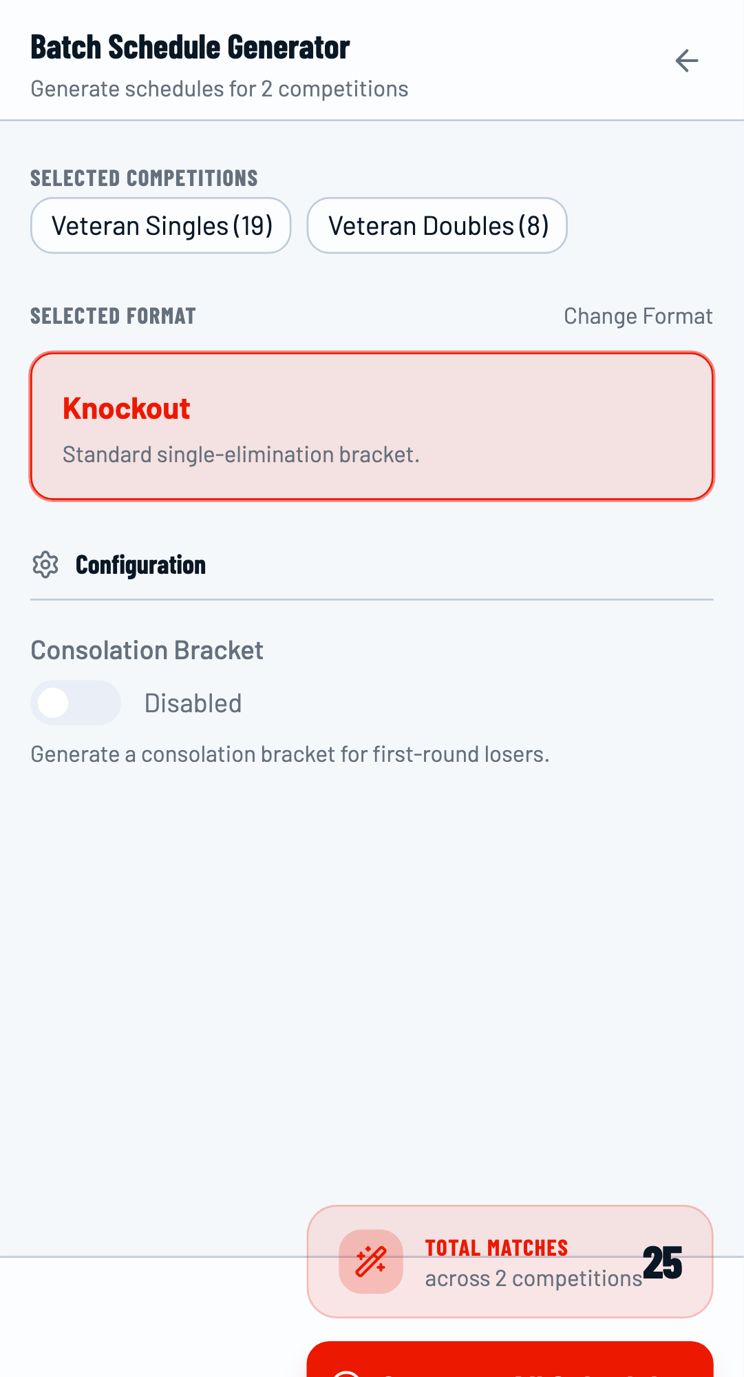 Knockout format selected