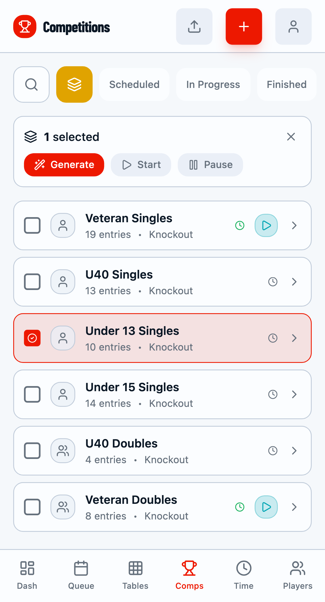 Single competition selected