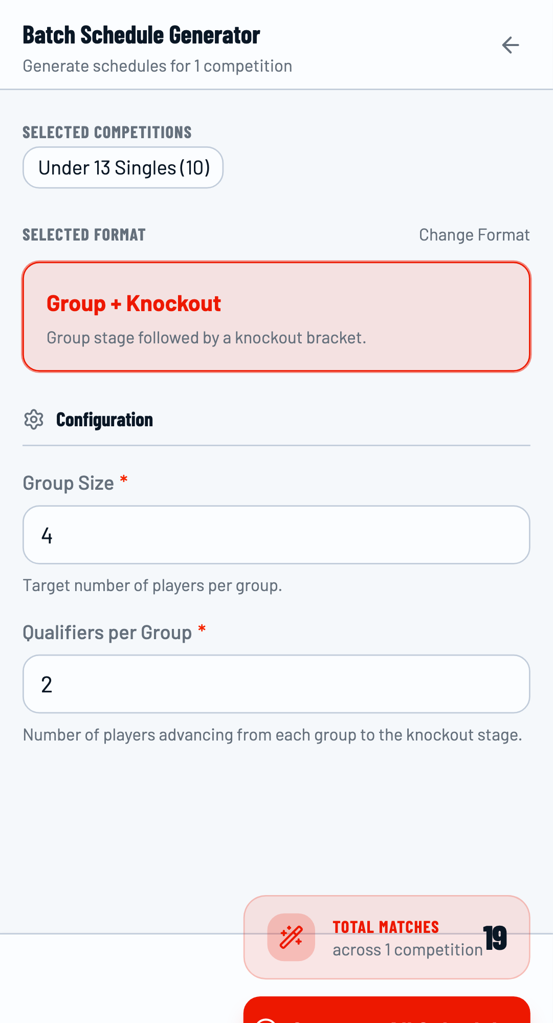 Group+Knockout format selected