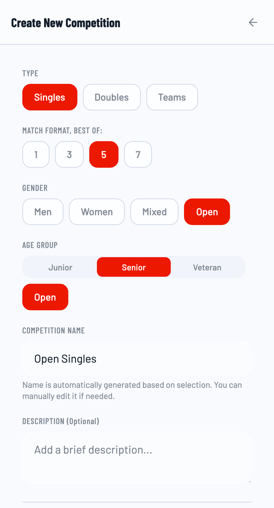 Create competition modal