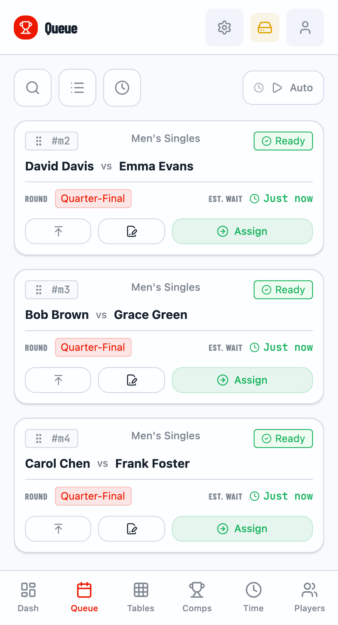 Match assigned to table