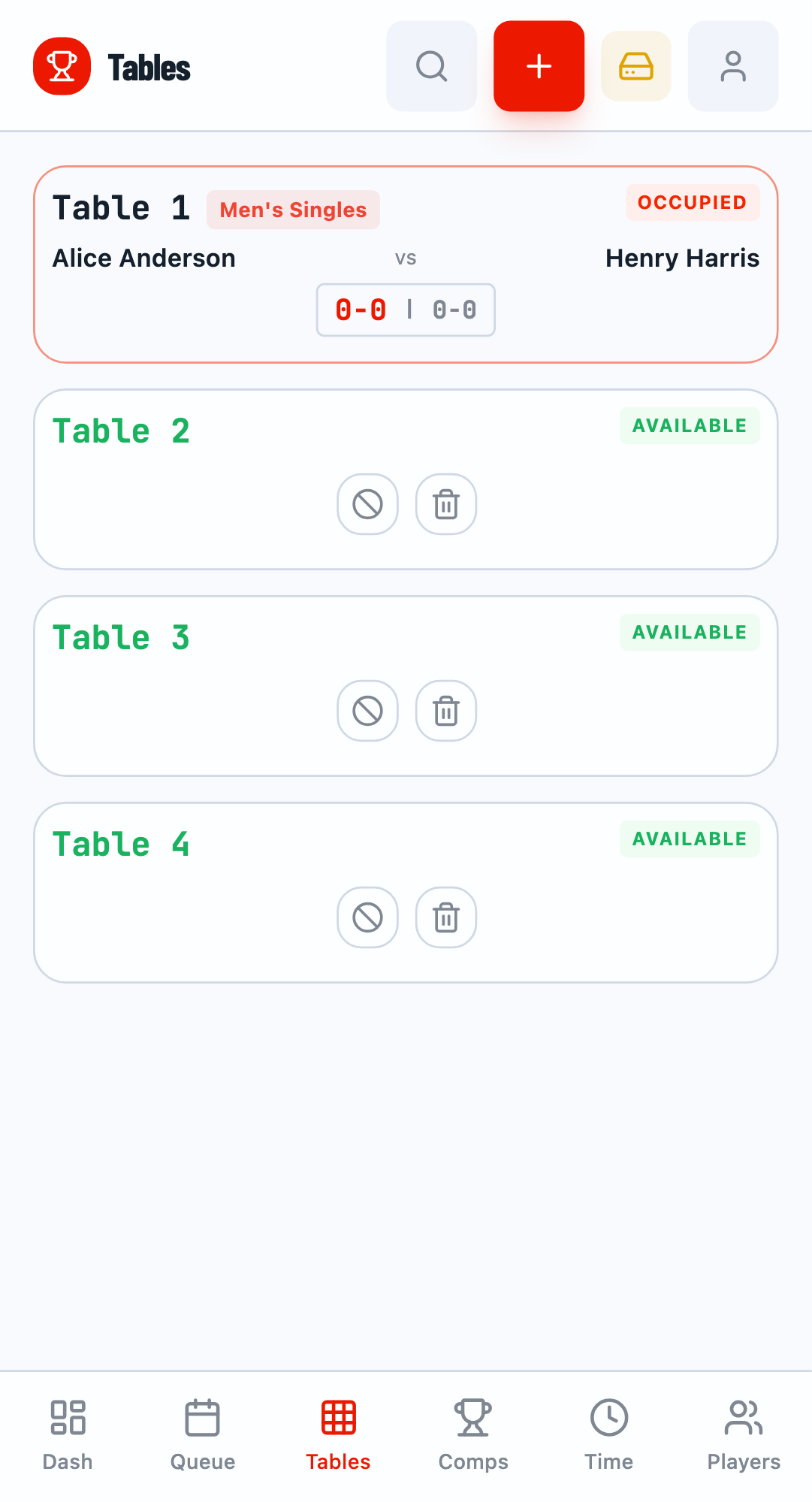 Tables with active match