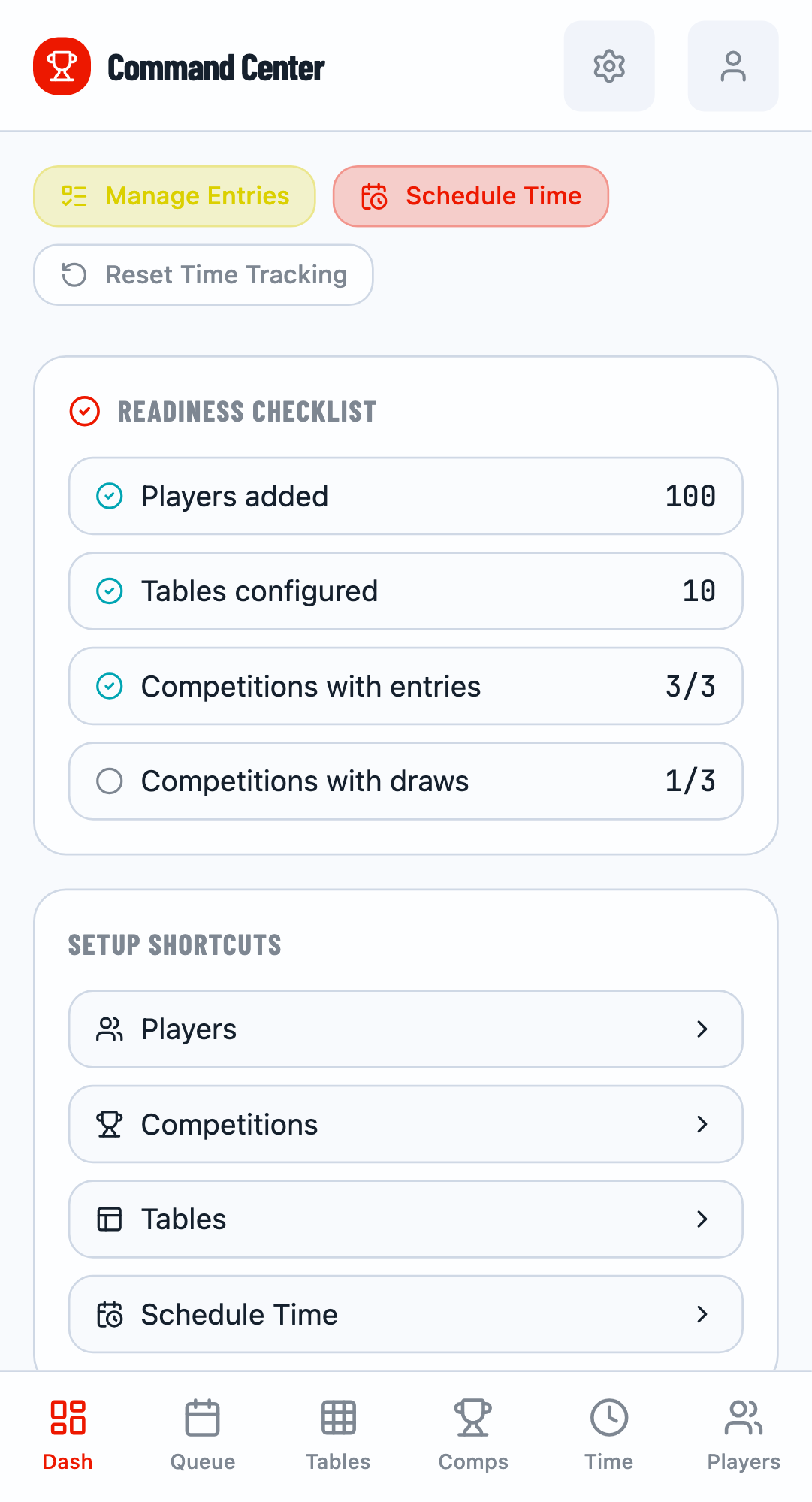 Tournament dashboard