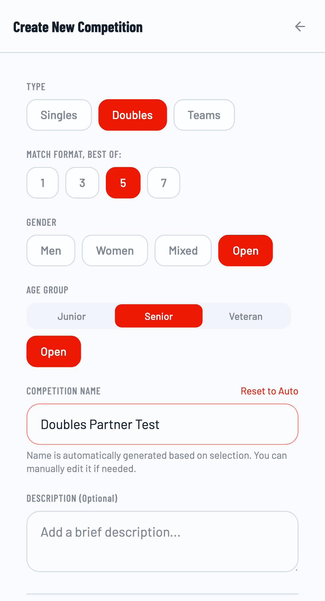 Creating doubles competition