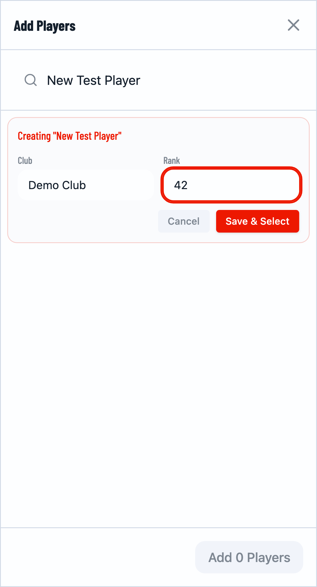 Player details filled