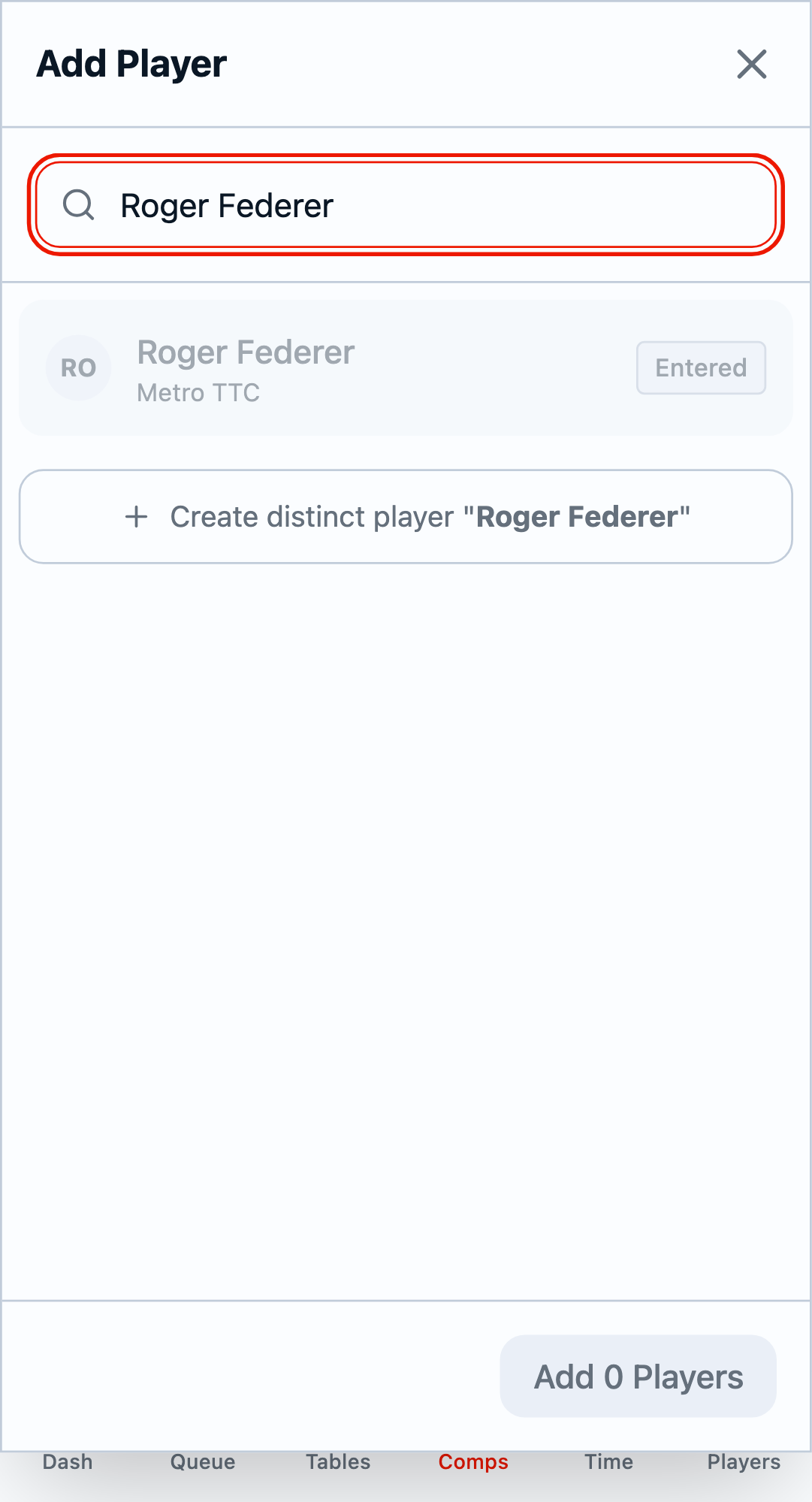 Player with Entered badge