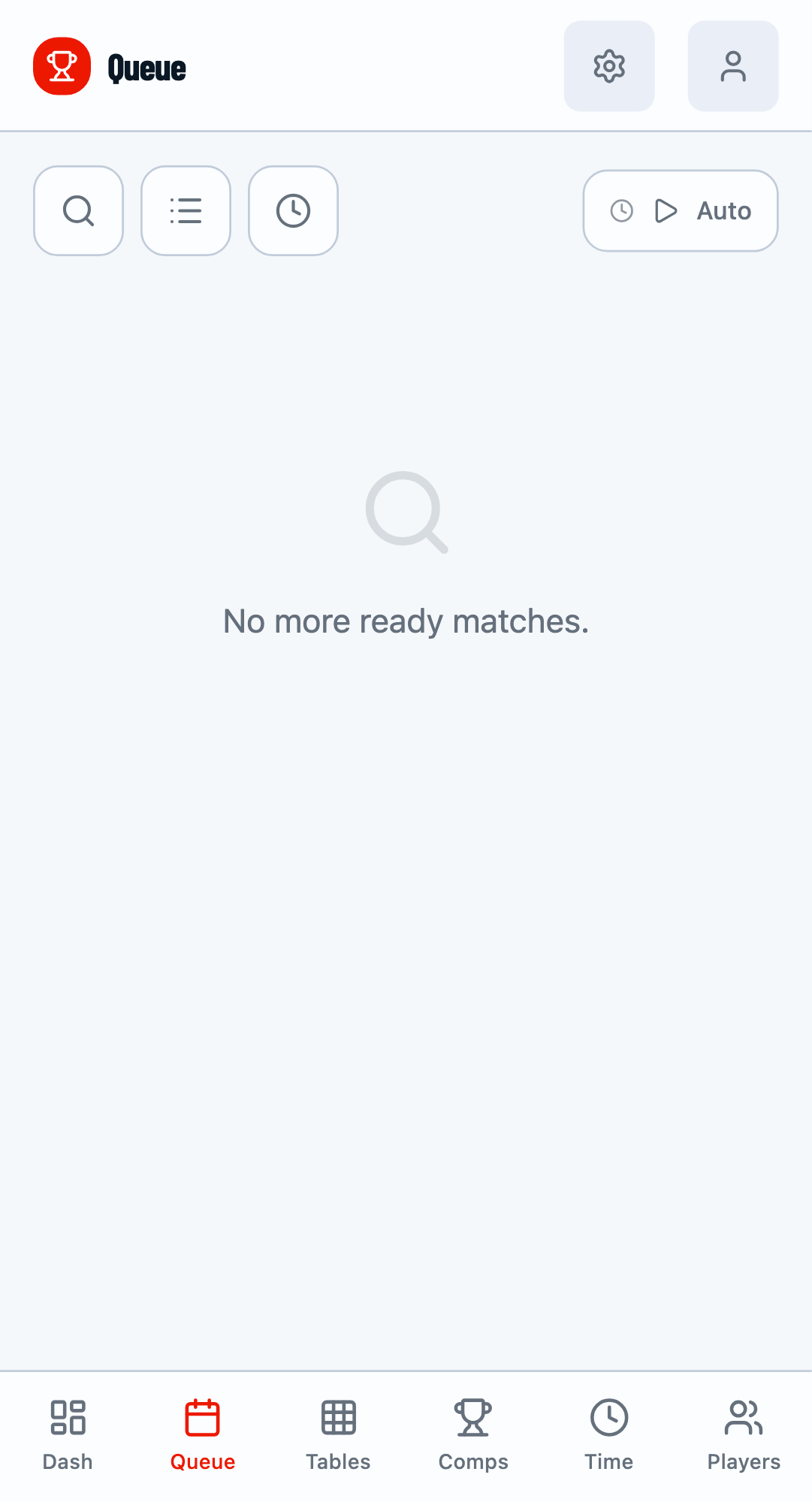 Queue overview with settings button