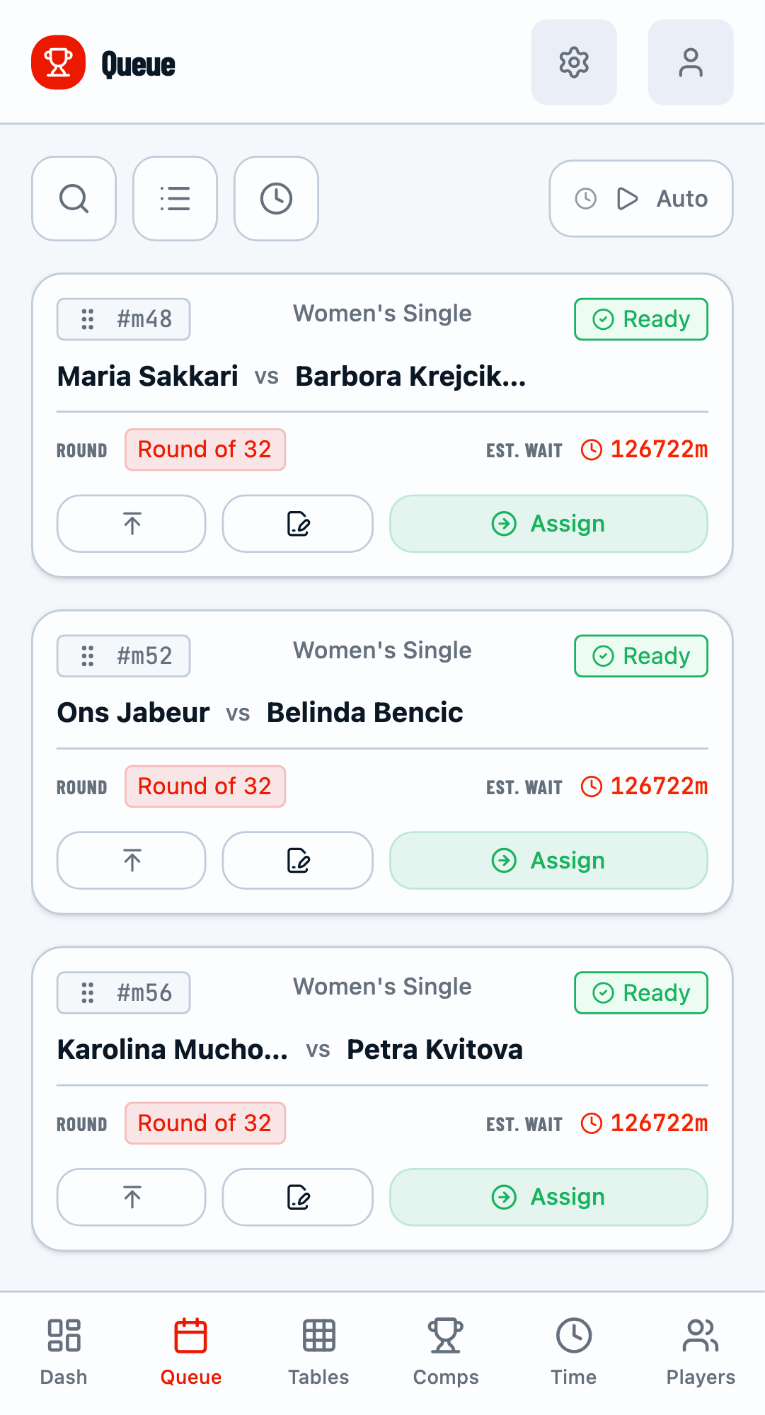 Queue with ready matches