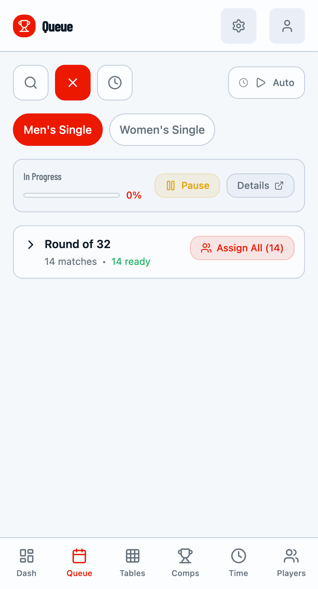 Queue grouped by competition