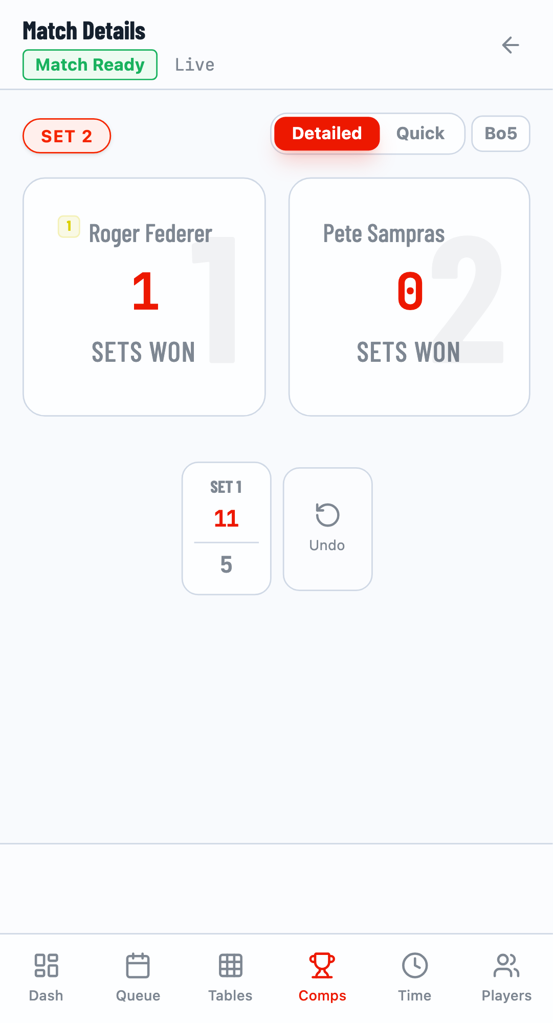 Set history showing completed sets