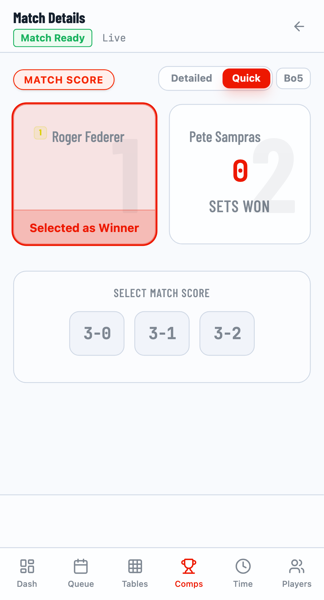 Quick mode with winner selected
