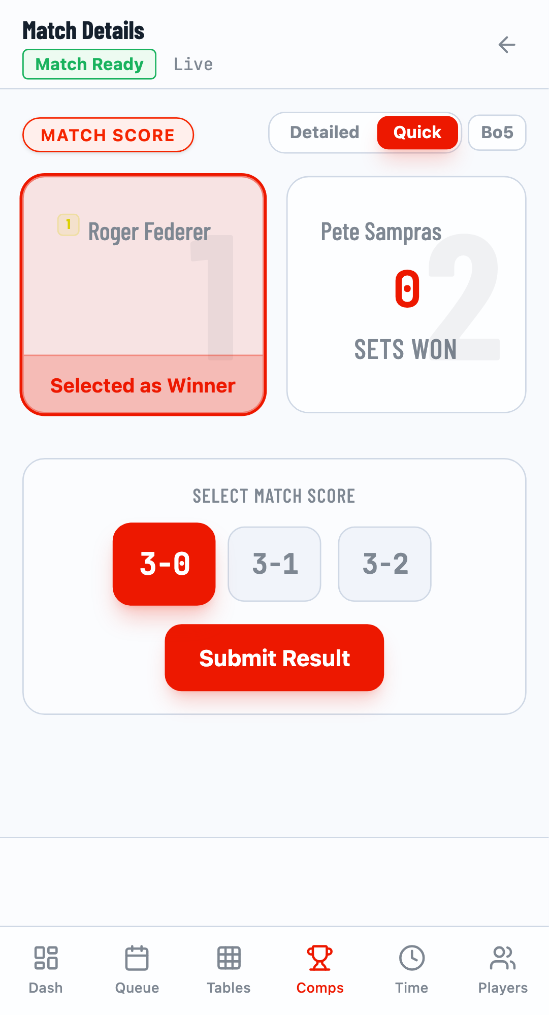 Quick mode with score selected