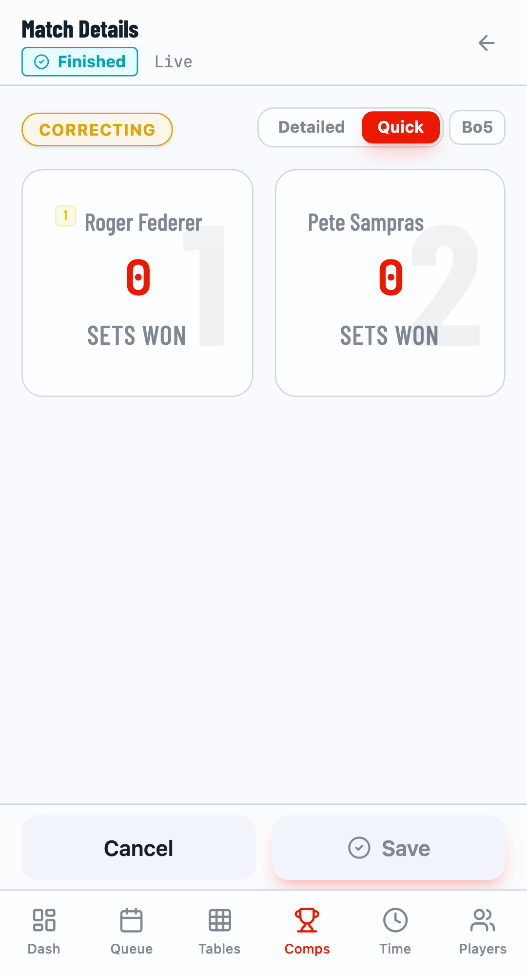 Correction mode with reset score