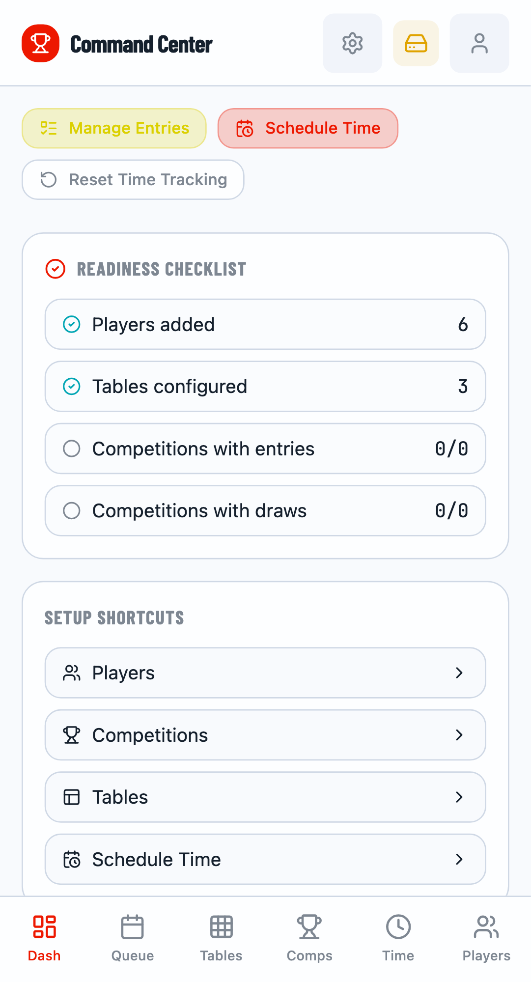 Tournament dashboard