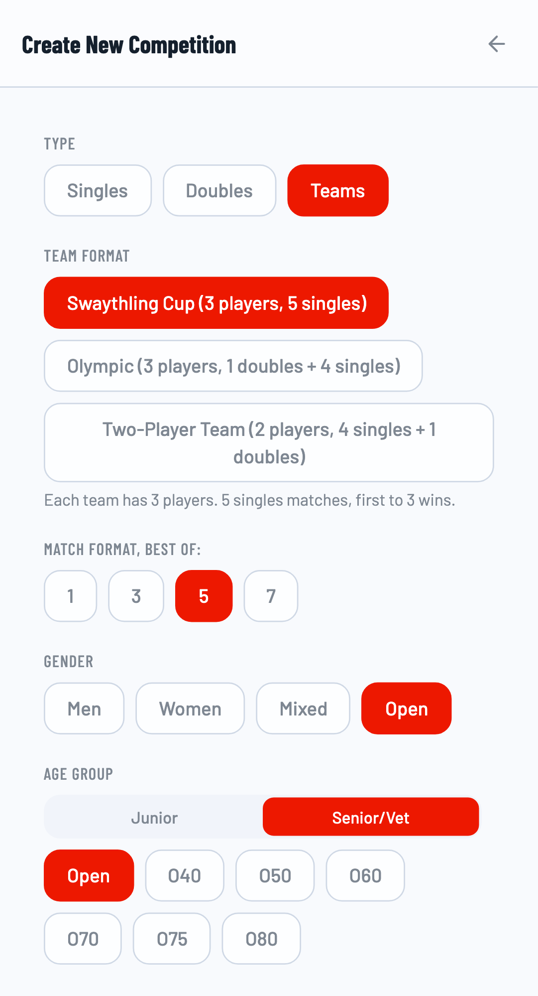 Team format options