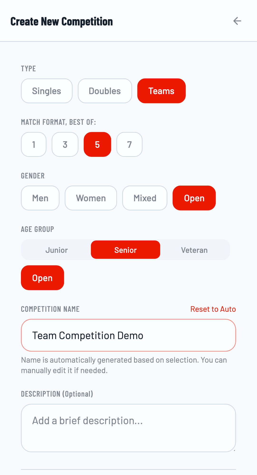 Creating a team competition