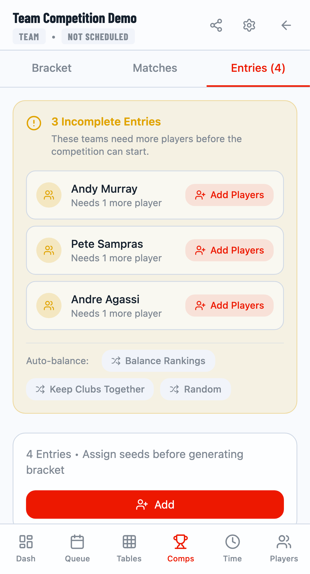 Auto-balance buttons for teams