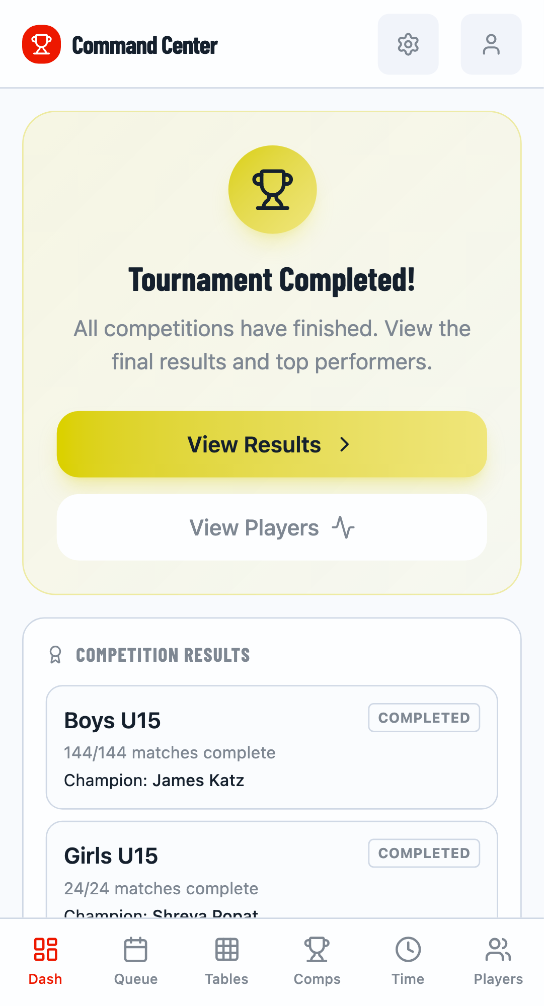 Results summary section